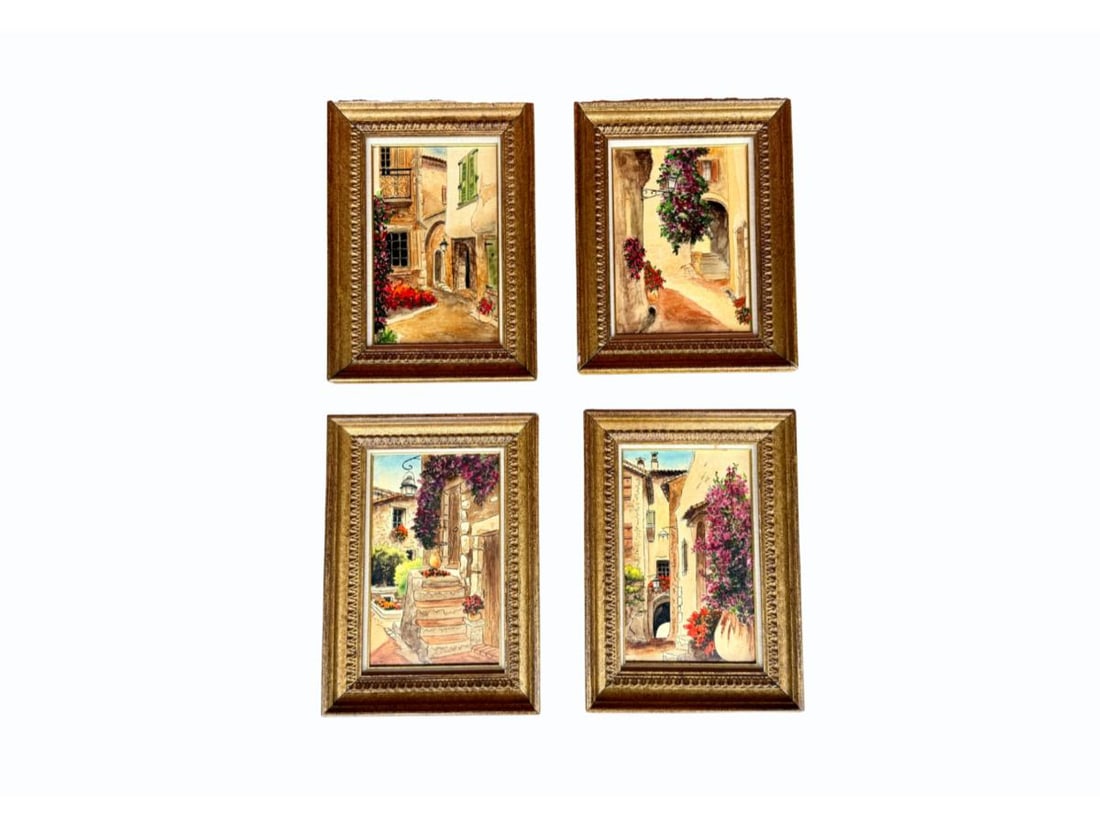 Beautifully Framed Oil Paintings of European Village Scene, Set of Four (1 of 11)
