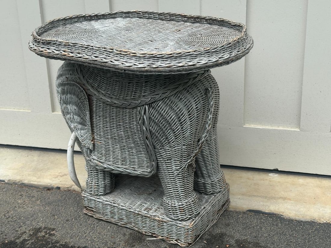 Vintage Wicker Elephant Side Table - 10