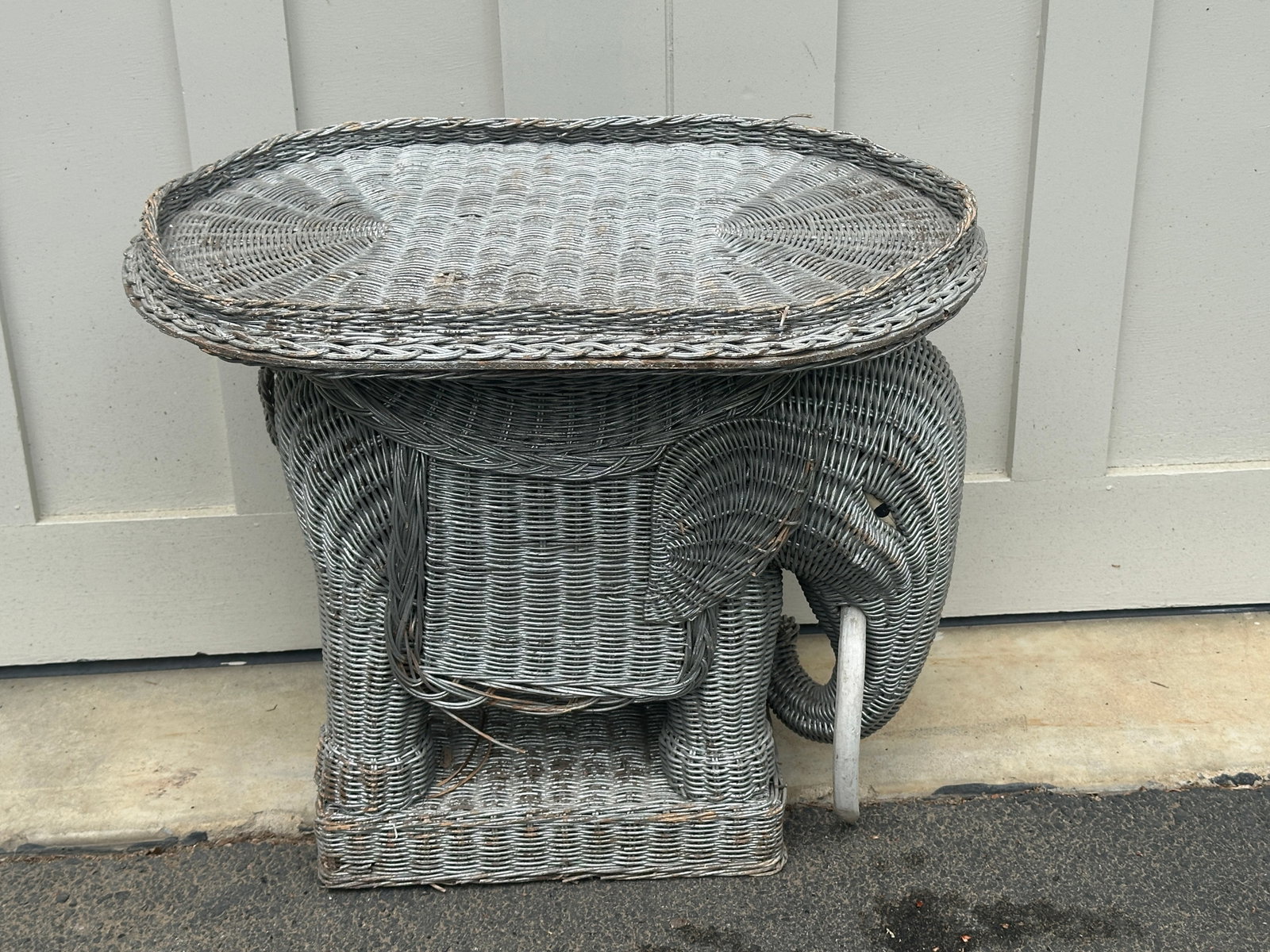 Vintage Wicker Elephant Side Table - 2
