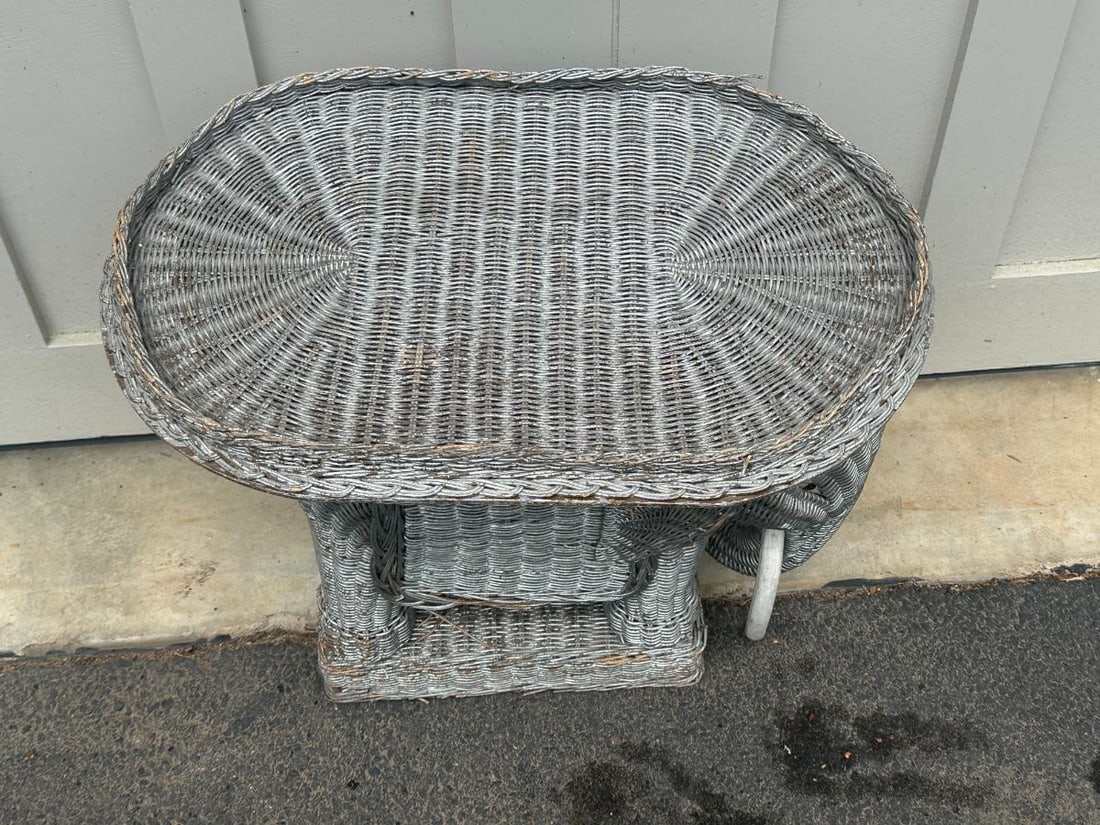 Vintage Wicker Elephant Side Table - 3