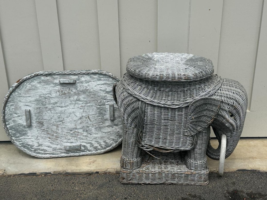 Vintage Wicker Elephant Side Table - 5
