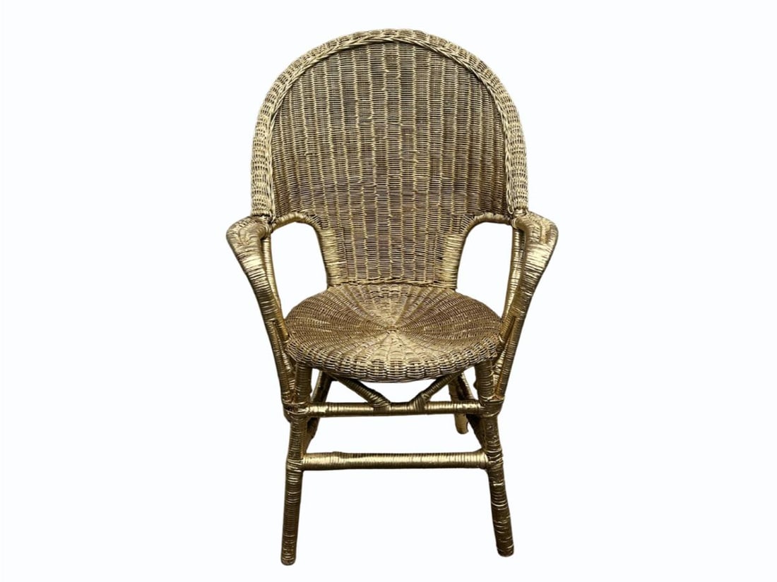 Painted Vintage Wicker Chair: 24in. w x 20in. d x 37in. h, Seat height: 18in., Arm height: 24in. PLEASE READ BEFORE BIDDING: There is only one scheduled pickup date for this auction on Friday, June 5th from 9am- 12pm at a private 