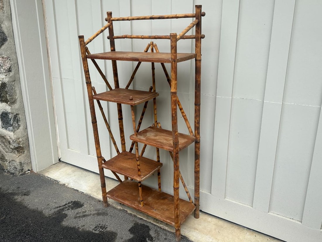 Vintage Burnt Bamboo Etagere - 4