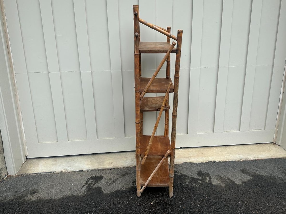 Vintage Burnt Bamboo Etagere - 7
