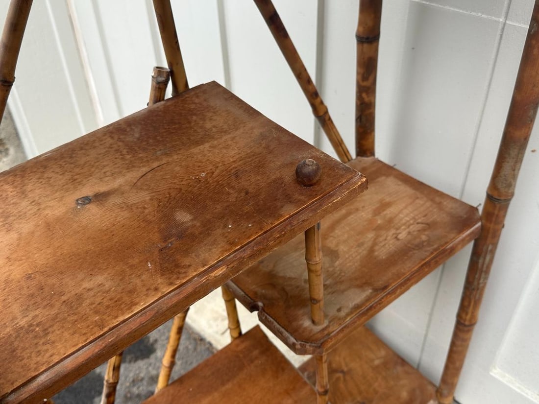 Vintage Burnt Bamboo Etagere - 8