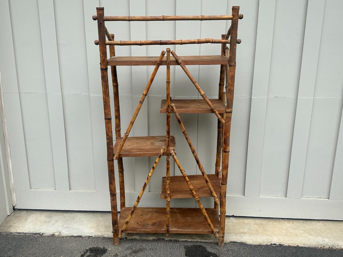 Vintage Burnt Bamboo Etagere - 9