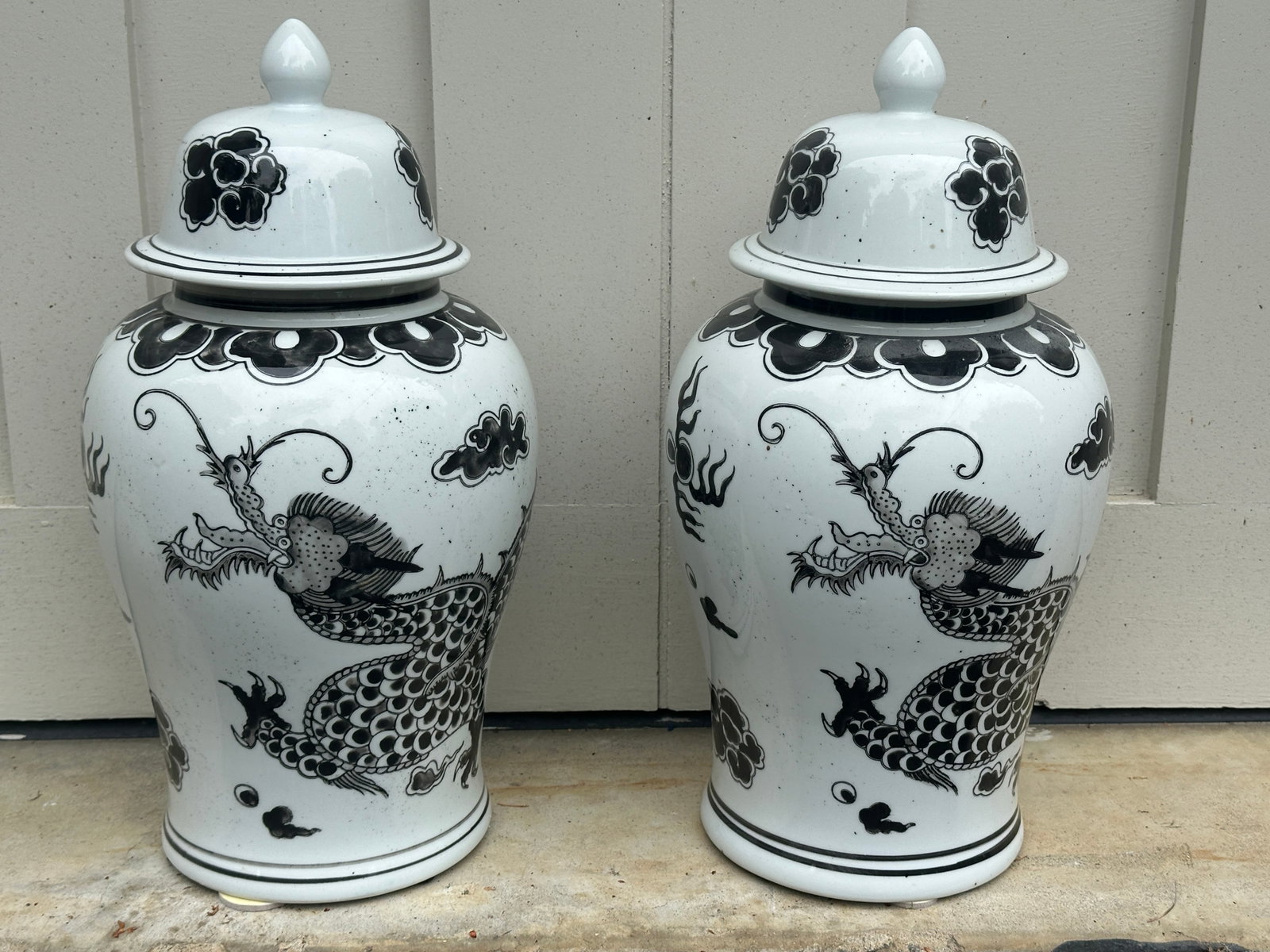 Black and White Ginger Jars, Pair - 2
