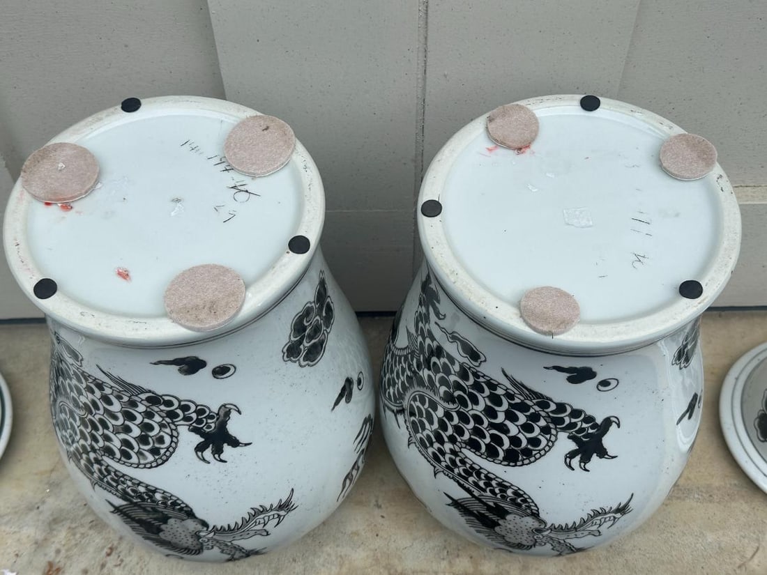 Black and White Ginger Jars, Pair - 7