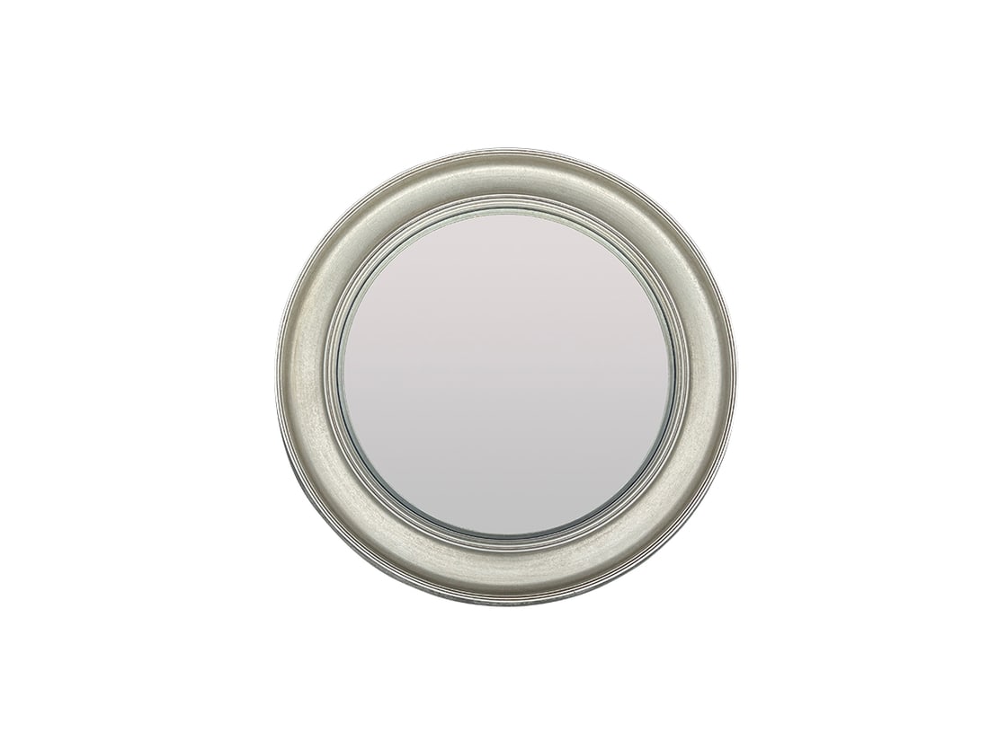 Round Silver Painted Convex Mirror: 30in. diameter x 2in. d. PLEASE READ BEFORE BIDDING: There is only one scheduled pickup date for this auction on Friday, June 5th from 9am- 12pm at a private residence in Rye, NY. The address will be