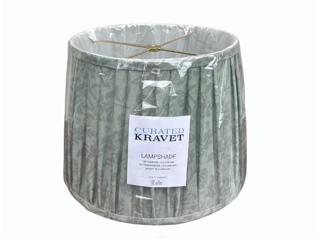 Green Floral Lampshade by Curated Kravet: 14in. diameter x 10in. h. PLEASE READ BEFORE BIDDING: There is only one scheduled pickup date for this auction on Friday, June 5th from 9am- 12pm at a private residence in Rye, NY. The address will