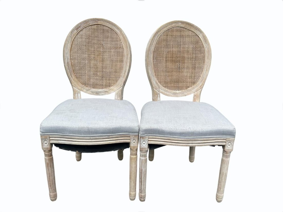 Cane Back Side Chairs, Pair: 20in. w x 24in. d x 39in. h. PLEASE READ BEFORE BIDDING: There is only one scheduled pickup date for this auction on Friday, June 5th from 9am- 12pm at a private residence in Rye, NY. The address