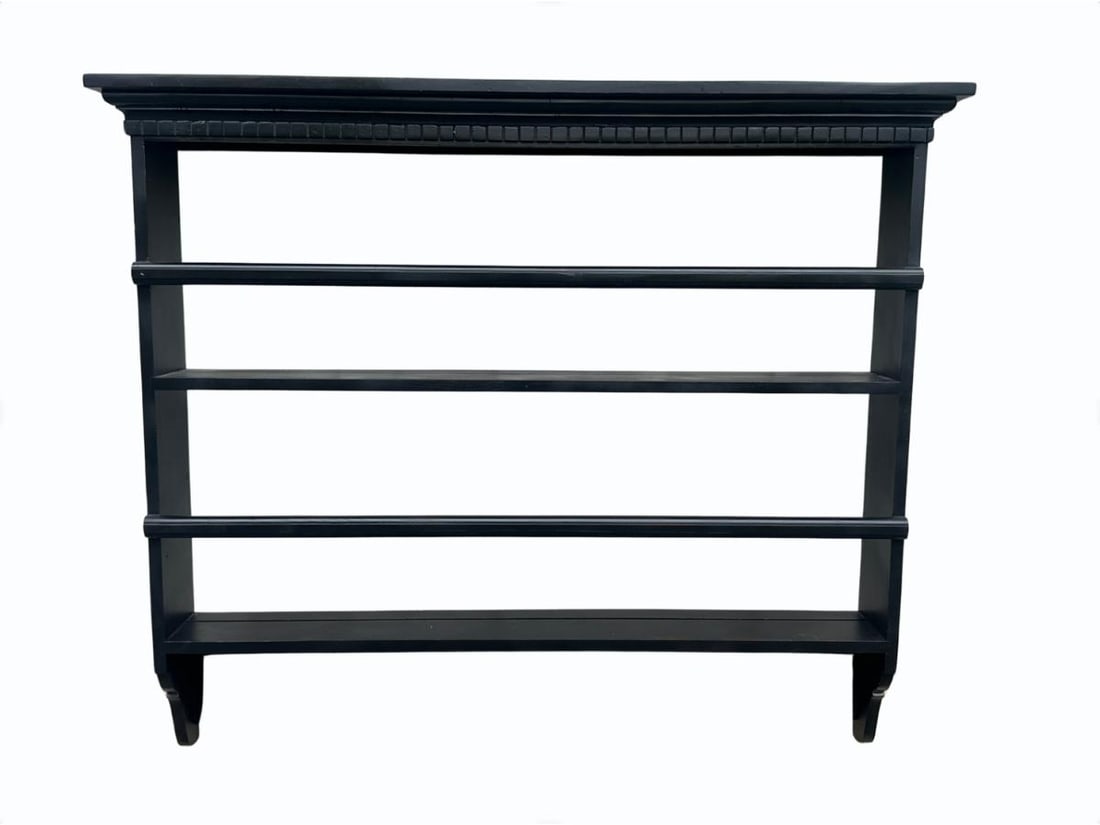 Vintage Painted Plate Rack: 47in. w. x 7.5in. d x 40in. h. PLEASE READ BEFORE BIDDING: There is only one scheduled pickup date for this auction on Friday, June 5th from 9am- 12pm at a private residence in Rye, NY. The address