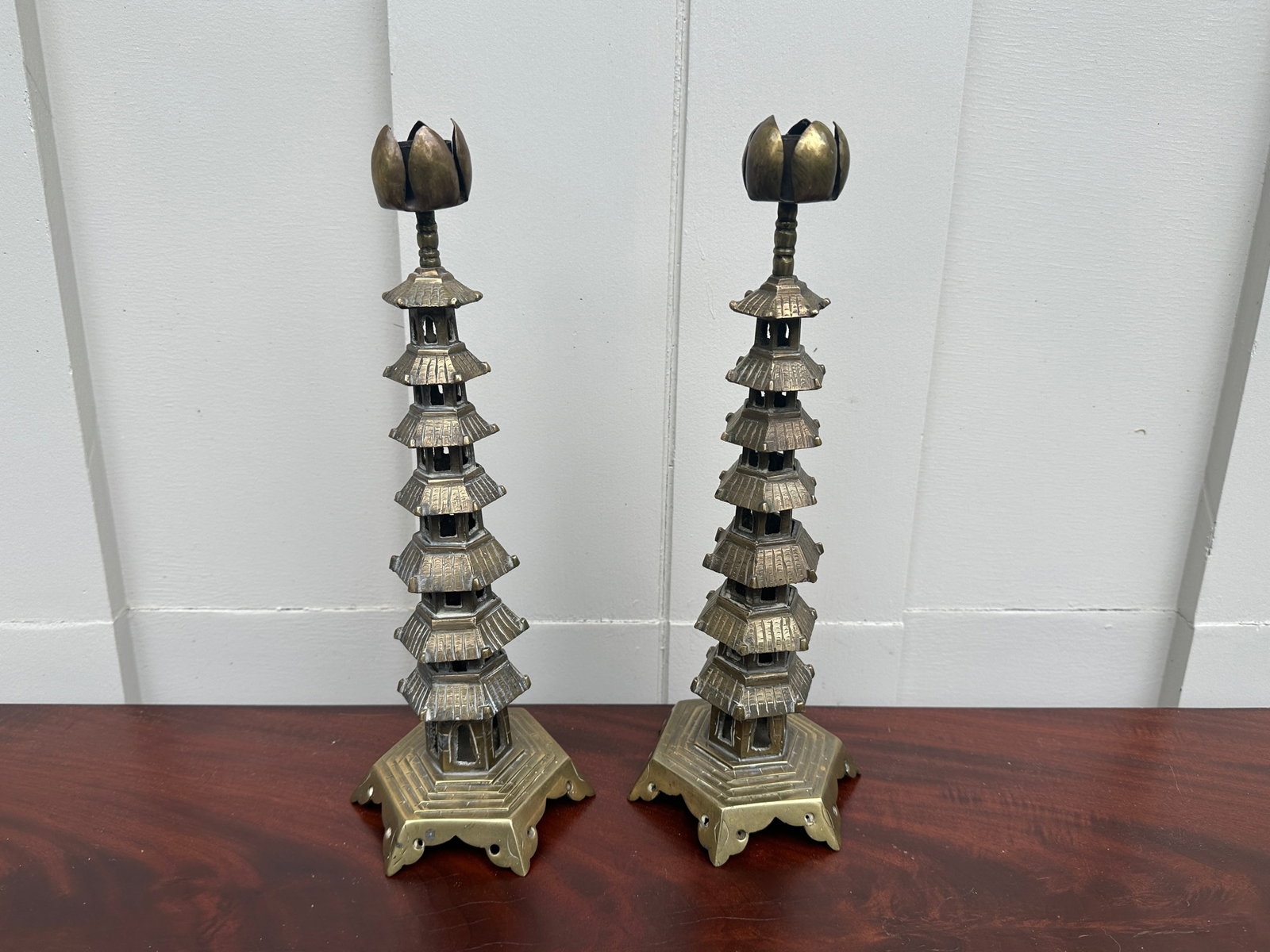 Brass Pagoda Candlesticks - 2
