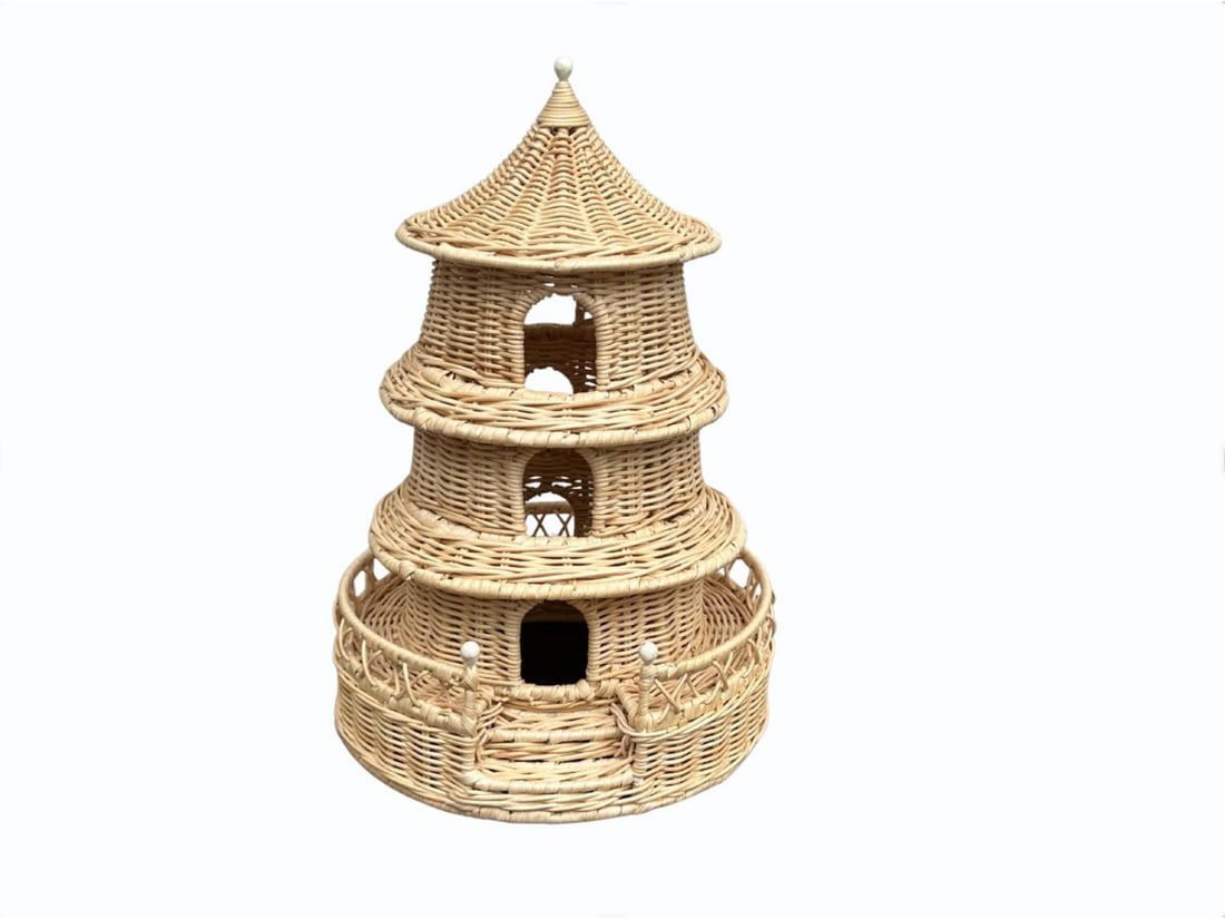 Wicker Pagoda Centerpiece: 9in. diameter x 14in. h. PLEASE READ BEFORE BIDDING: There is only one scheduled pickup date for this auction on Friday, June 5th from 9am- 12pm at a private residence in Rye, NY. The address will be