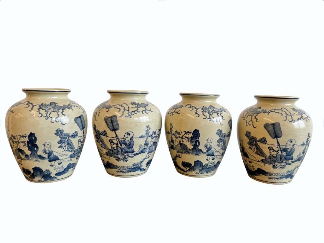 Chinoiserie Tozai Vases, Set of 4: 6in. diameter x 8in. h. PLEASE READ BEFORE BIDDING: There is only one scheduled pickup date for this auction on Friday, June 5th from 9am- 12pm at a private residence in Rye, NY. The address will be