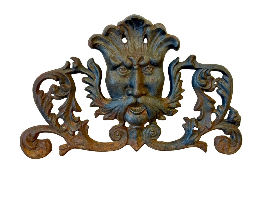 Cast Iron Satyr Face Decor: 18in w x 11in h x 1in d