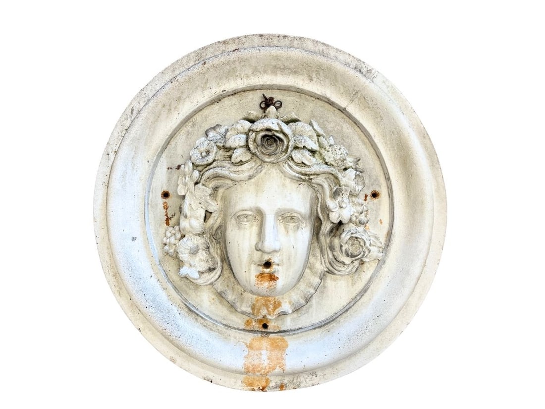 Large Round Figural Wall Mount Fountain Spout: 24.5in diameter x 6in d