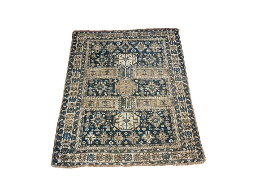 4 x 5 Antique Caucasian Shirvan Rug: 45in w x 57in l x .125in h