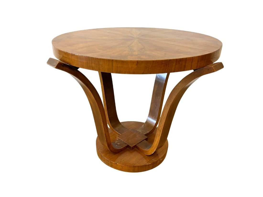 Art Deco Walnut Table: 30in diameter x 22.75in h