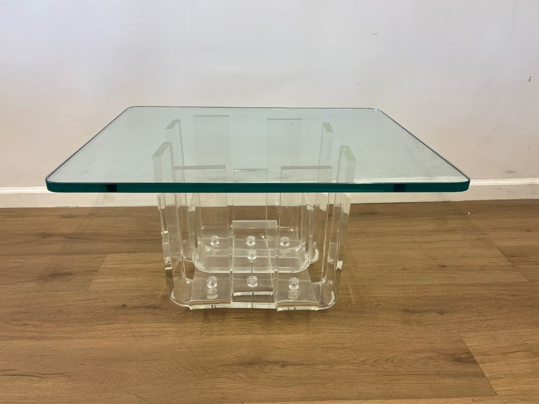 Glass Top Lucite Base Side Table - 2