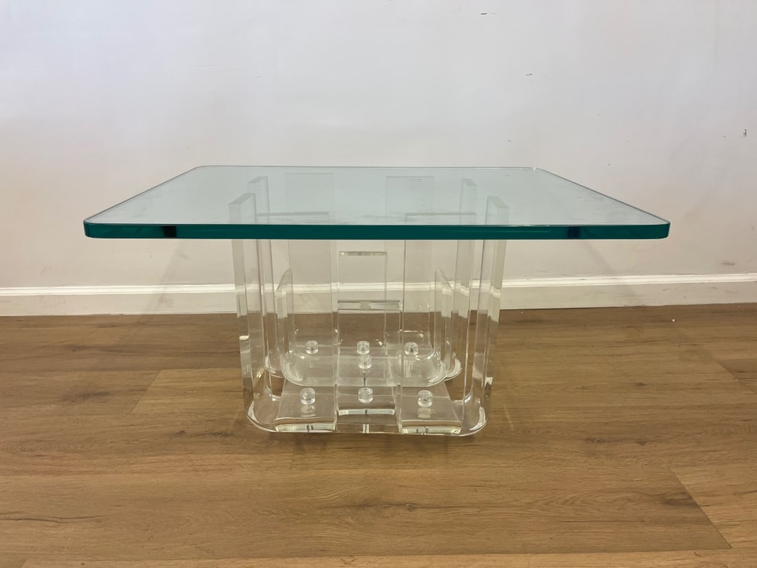 Glass Top Lucite Base Side Table - 3