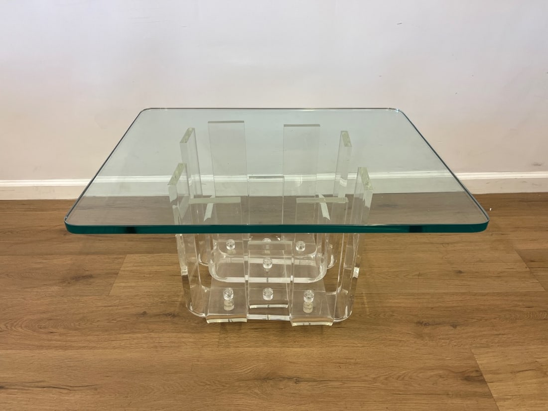 Glass Top Lucite Base Side Table - 4