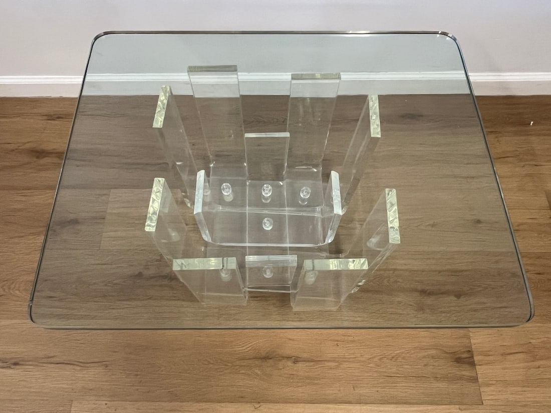 Glass Top Lucite Base Side Table - 6