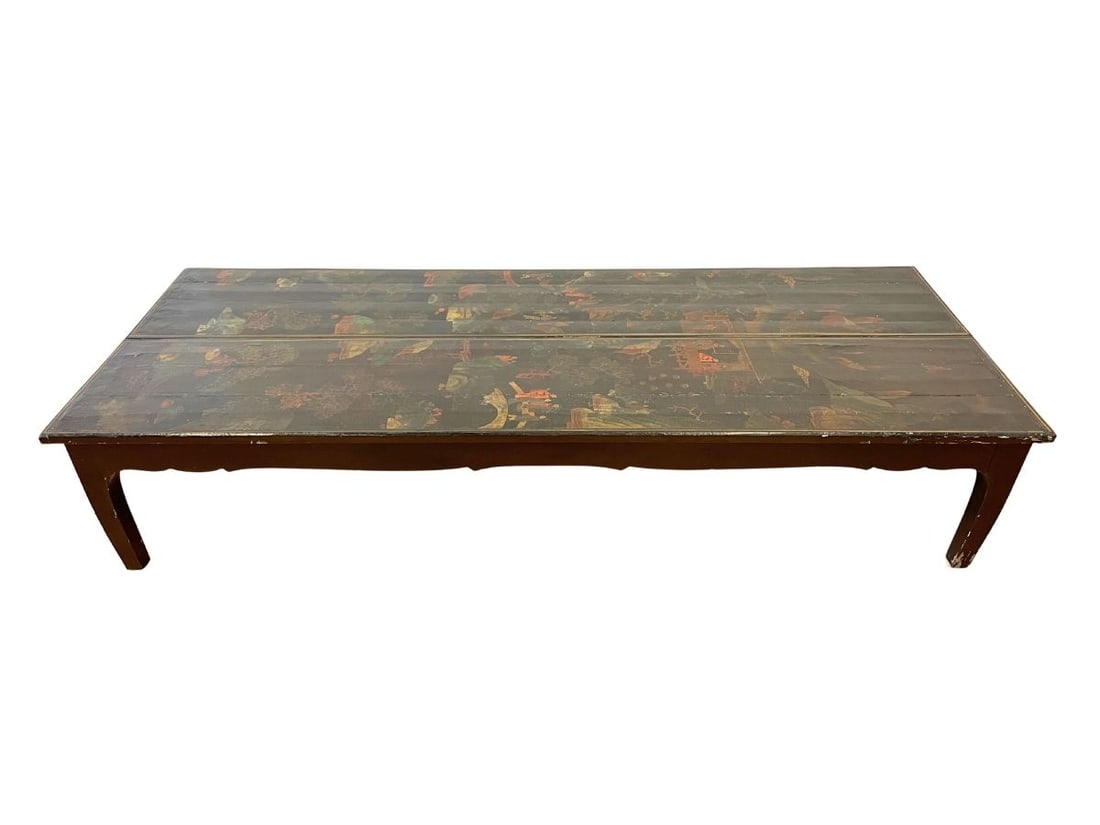Large Chinoiserie Coffee Table: 82 in l x 32.5 in w x 17 in h
