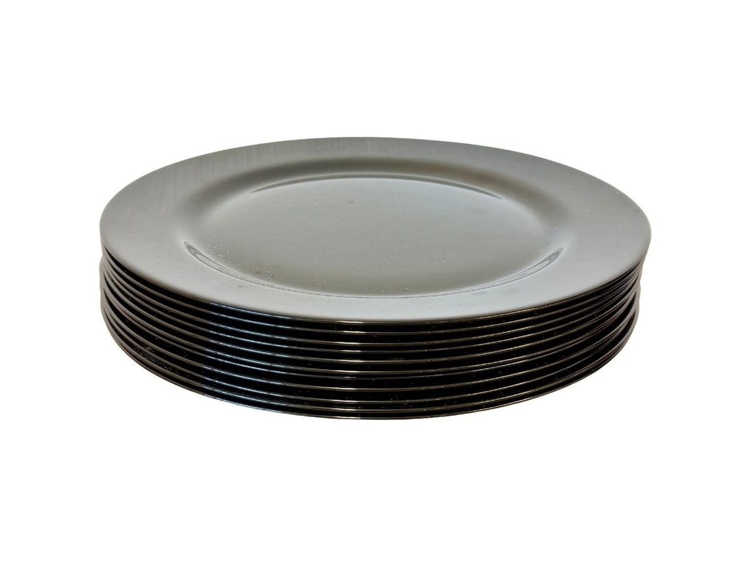 Vintage French ARCOROC Black Dinner Plates, Set of 11: 12.5in diameter
