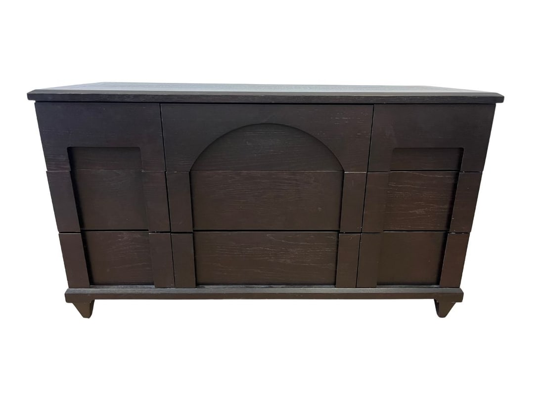 Black Nine Drawer Dresser with Arch Detail: 59.5in w x 24in d 34.35in h