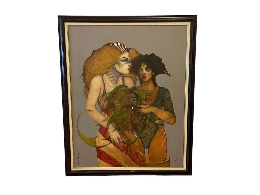 Ramon Santiago Original Painting, Signed 1989 Masques/Geva: 46.5in. w x 56.75in h x 2in d