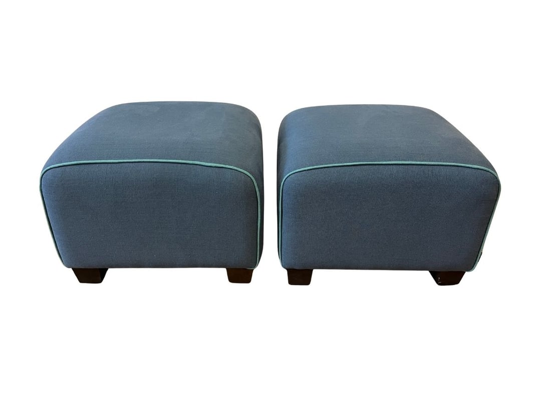Caravane Upholstered Ottomans / Footstools, Pair: 21in w x 21in d x 15.5in h