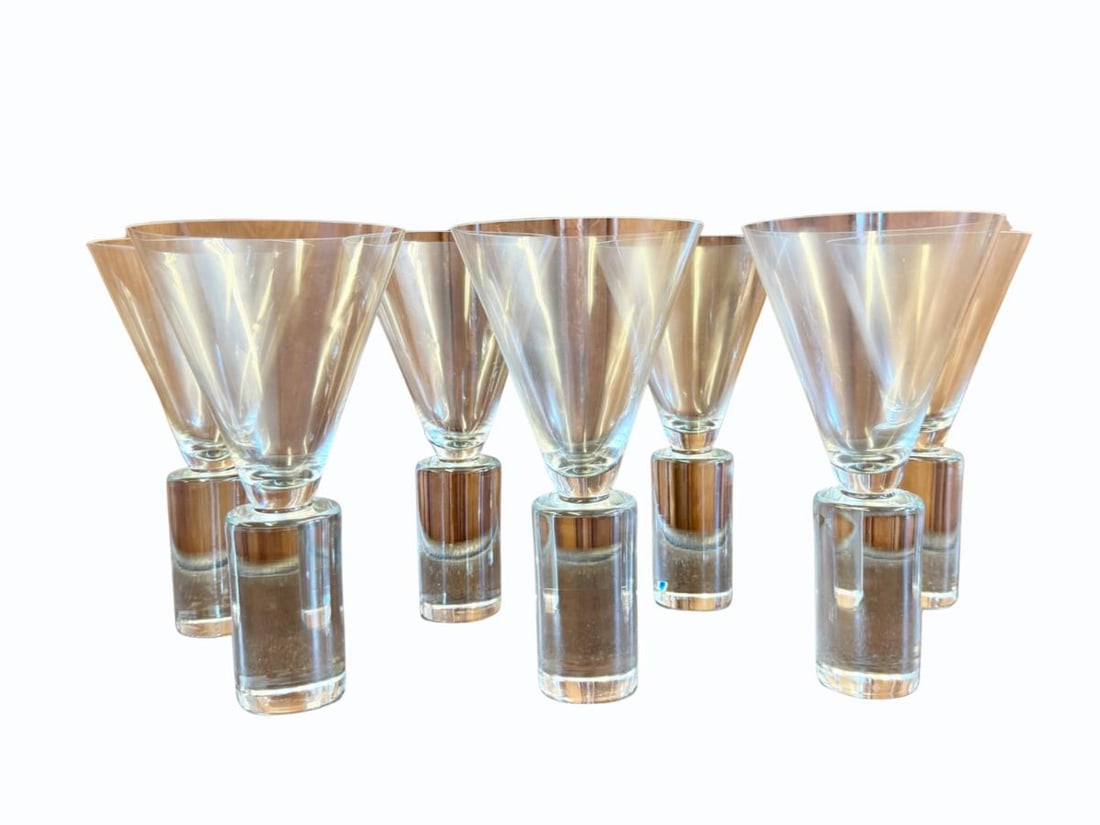 Toyo Sasaki Colonnade Modern Mod Crystal Goblets, Set of 7: 7.5in h
