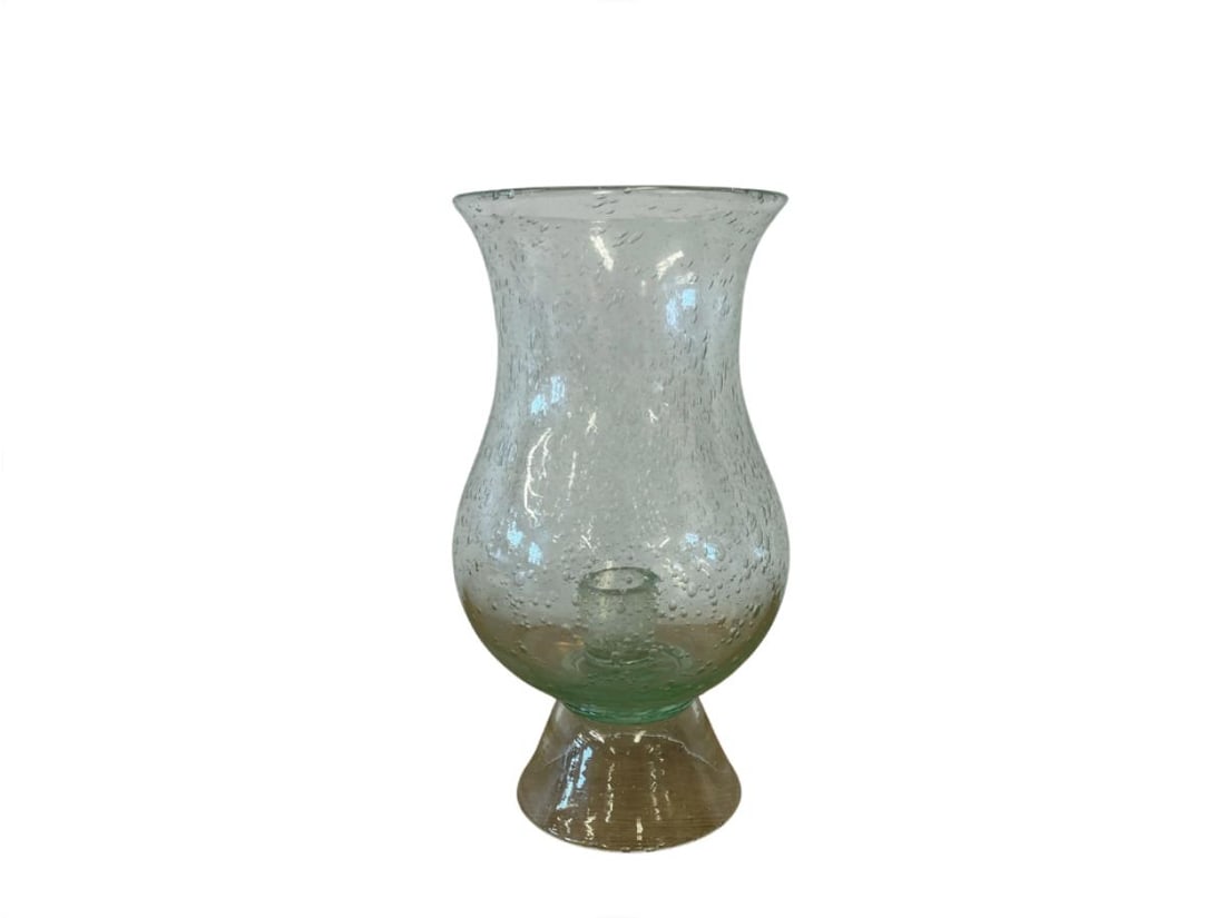 French Biot Bubble Glass Hurricane Candle Holder, Light Green: 7in diameter x 13.5in h