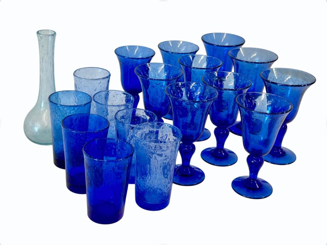 Verrerie de Biot Glassware in Blue, Collection of 18 (1 of 16)