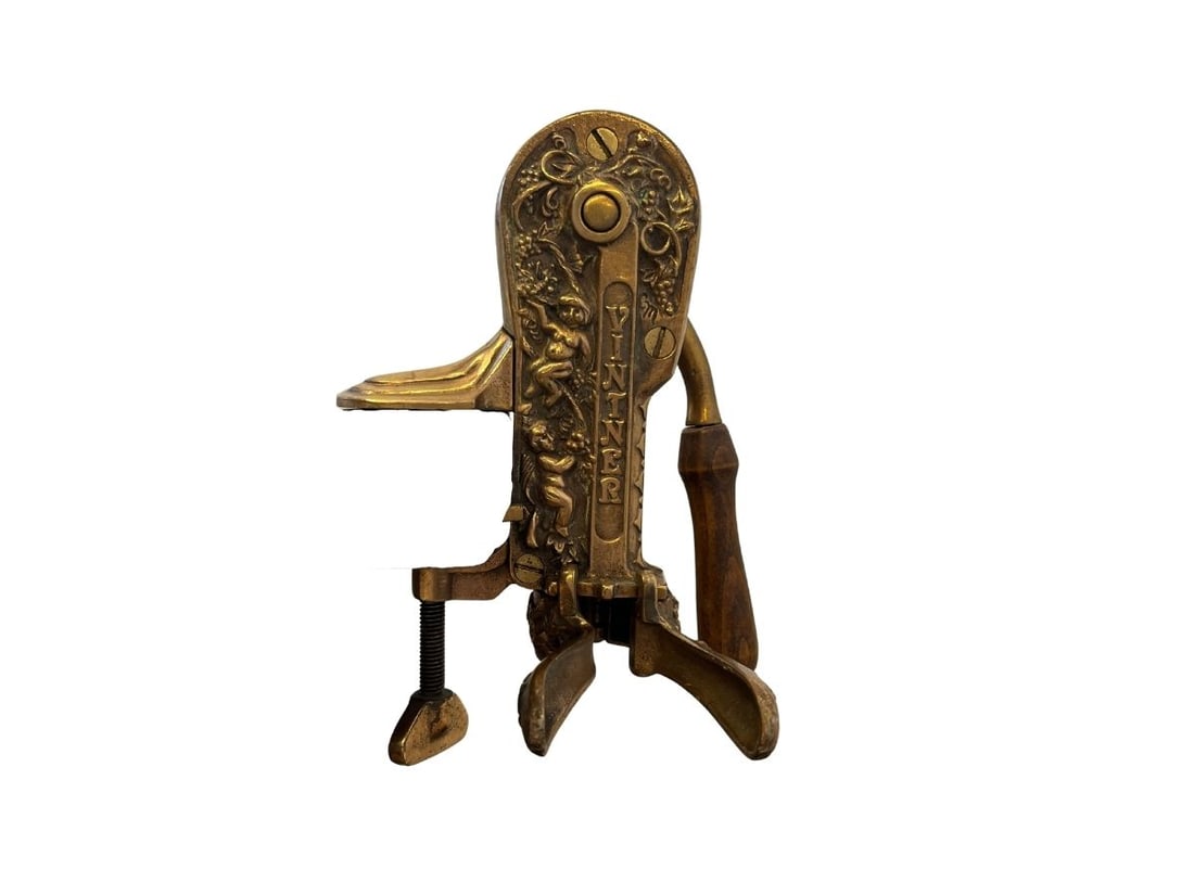 Vintners Solid Brass Reserve Bar Top Wine Opener with Cork Screw Table Mount: 7.5 in w x 7.5 in d x 11 in h.
