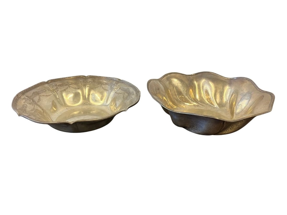 Two Sterling Silver Bowls: Monogrammed one, 10 in diameter x 3 in h. Other, 10 in diameter x 2.5 in h.
