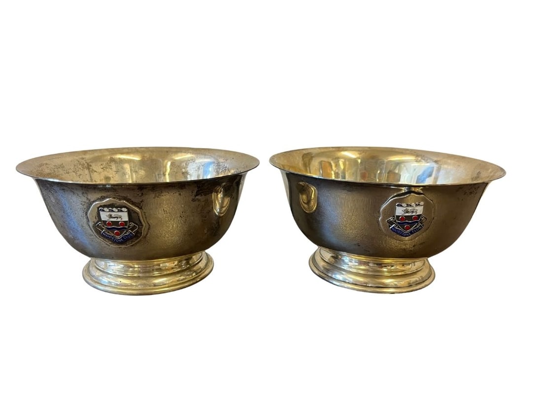 Pair of Footed Sterling Silver Bowls: 6.25 in w x 3.25 in d.