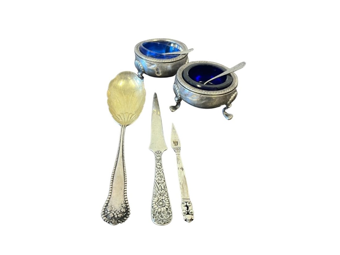 Sterling Silver Collection incl. Cobalt Salt Cellars, S. Kirk & Son Sterling Letter Opener (1 of 11)