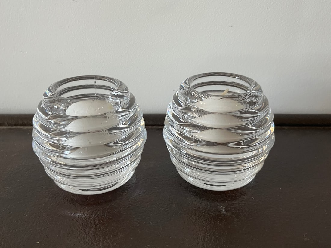 Orrefors Candle Holders, Pair - 2