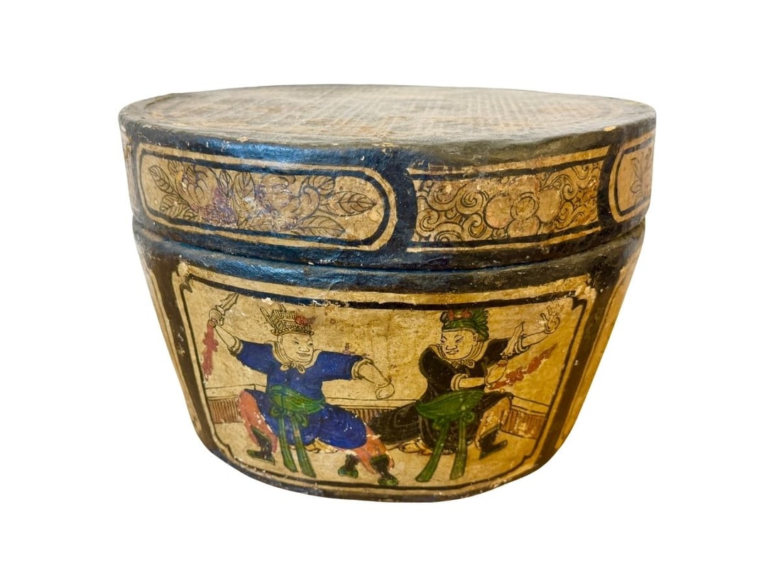Large Vintage Chinese Paper Maché Banded Box (1 of 14)