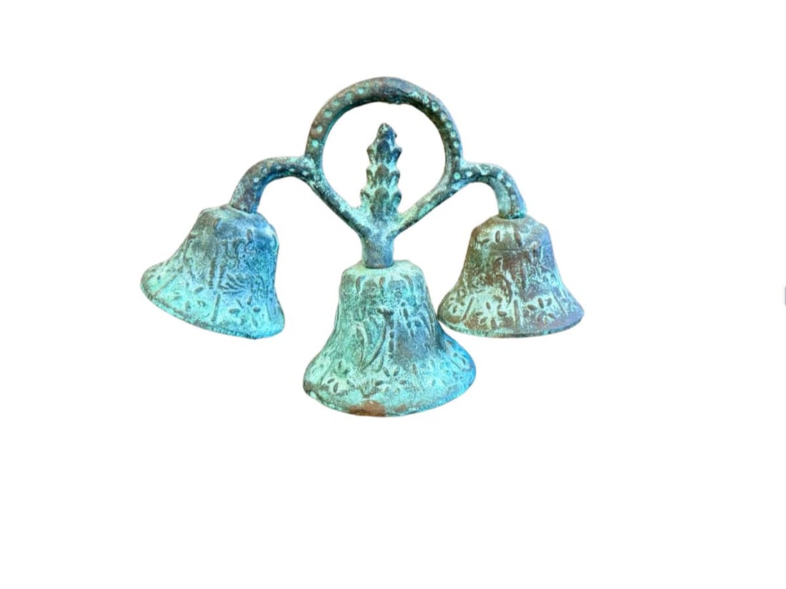 Vintage Spanish Colonial Bronze Mission Bells: 6.6in w x 3in d x 5in h