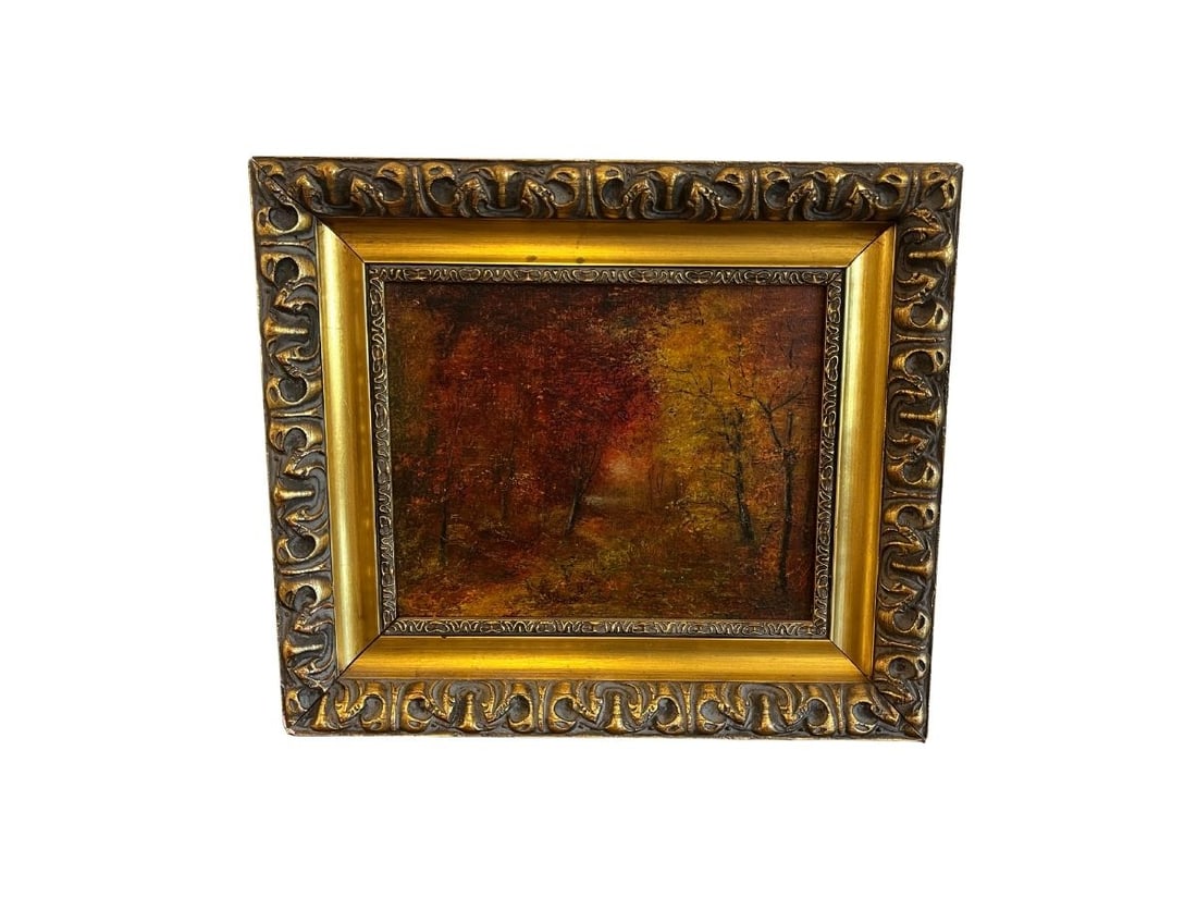 Autumn Scene Painting, Signed Lower Right: 14.5in w x 12.5in h x 2.75in d