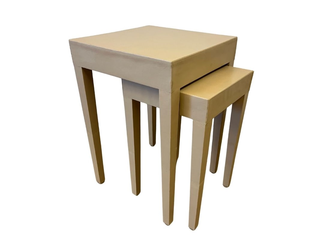 Leather Wrapped Nesting Tables: large 17.75 in w x 17.75 in d x 26.5 in hsmall 13.75 in w x 13.75 in d x 22.5 in h
