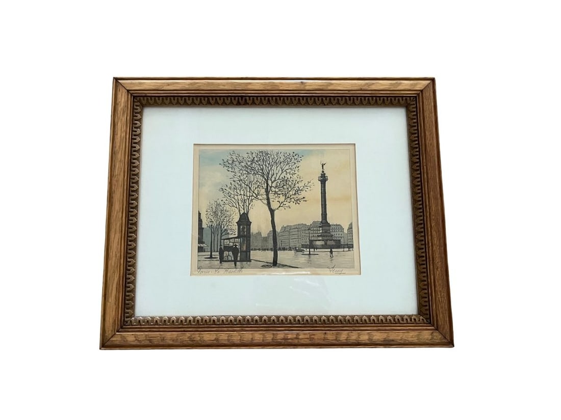 Paris La Bastille, Signed Lower Right, Framed: 16.5in w x 13.5in h x 1in d