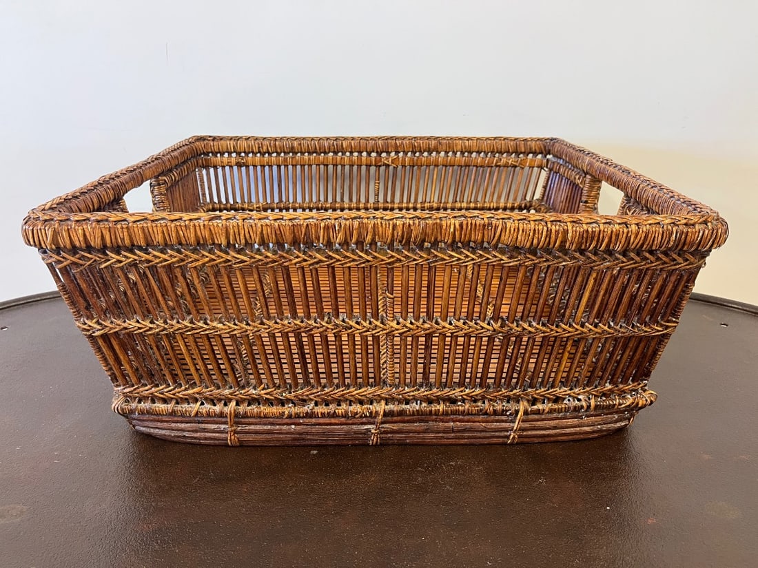 Rectangular Reed Basket with Braided Trim - 2
