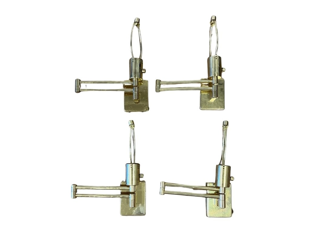 Hinson Brass Swing-Arm Sconces, Set of 4: Back plate, 3.5 in w x 4.5 in h. Overall height, 13 in. Arm extension, 17 in.