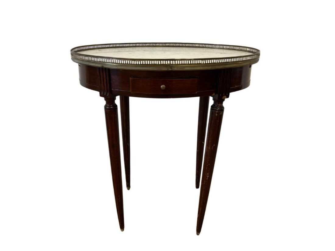 Antique Louis XVI Style Marble Top Table: 27in w x 20in d x 29in h