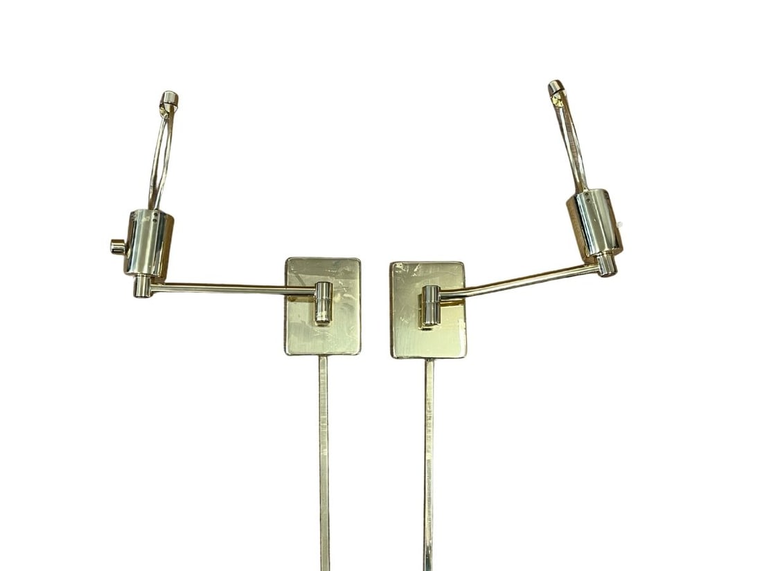 Hinson Brass Swing Arm Sconces: back plate 3.5in w x 4.75in h, extension 9in , cord cover 35in
