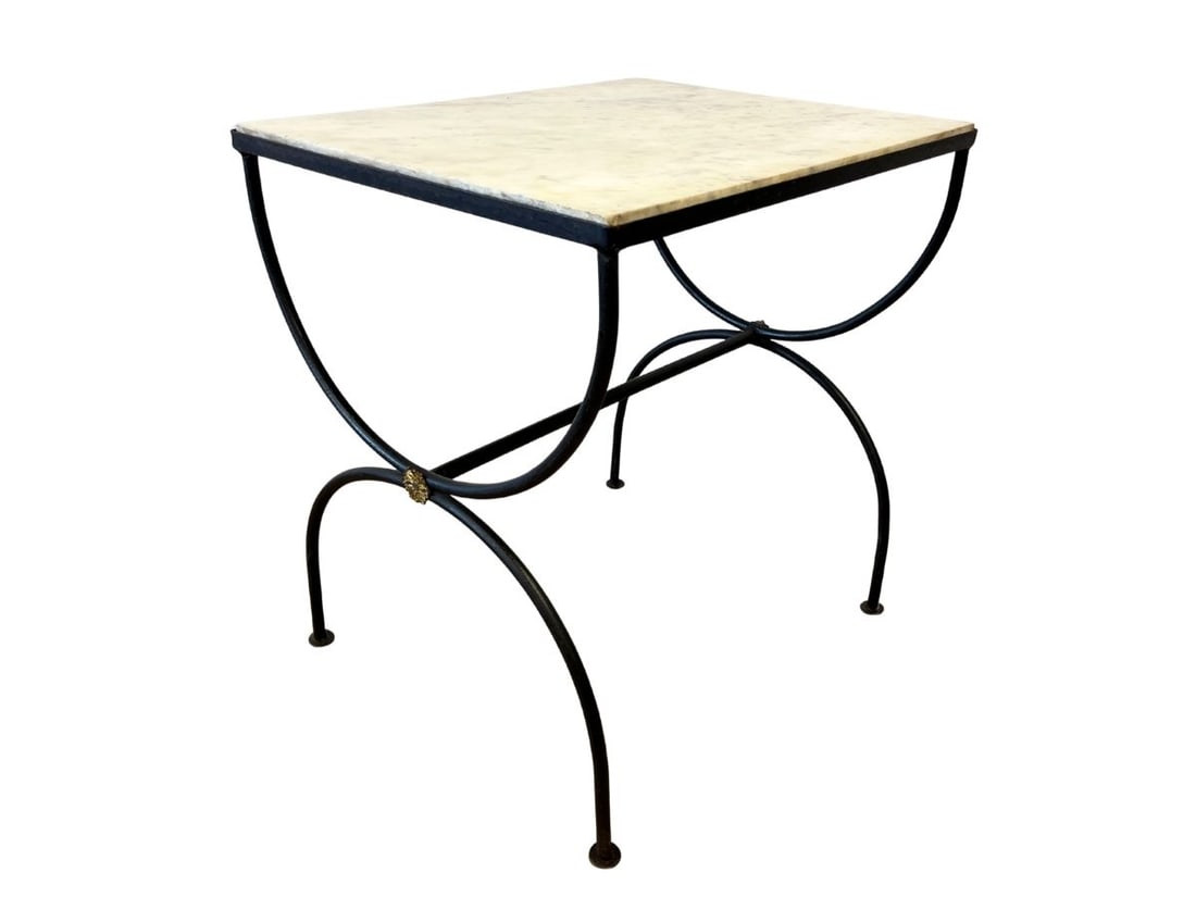 French Marble and Wrought Iron End Table: 25.5in w x 20.5ind x 26.75in h